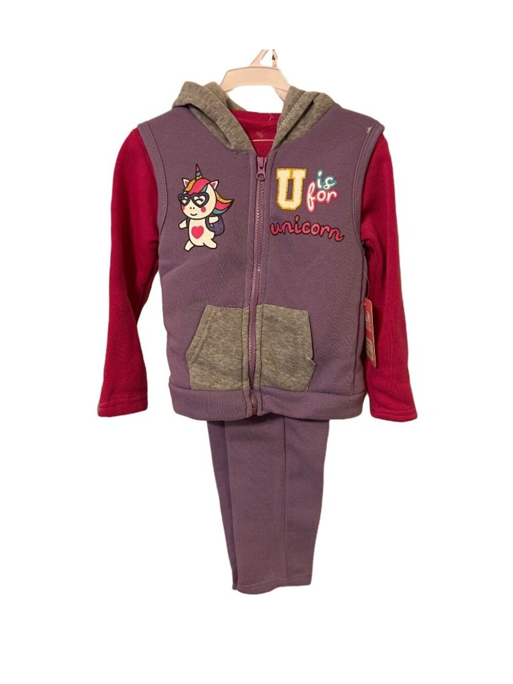 RND Friends Forever 3-Piece Toddler Girl Vest Sweater Sweats Unicorn Outfit 4T